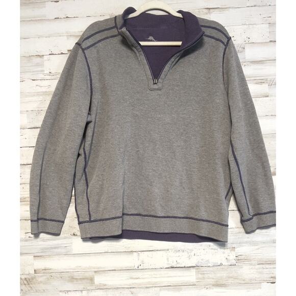 Tommy Bahama 1/4 Zip Mock Neck Reversible Sweater Mens Purple/Gray Large? - Picture 5 of 9